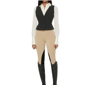 WEWOREWHAT Riding Breeches XS Beige Black Knee Patch Ribbed Stretch NWT
